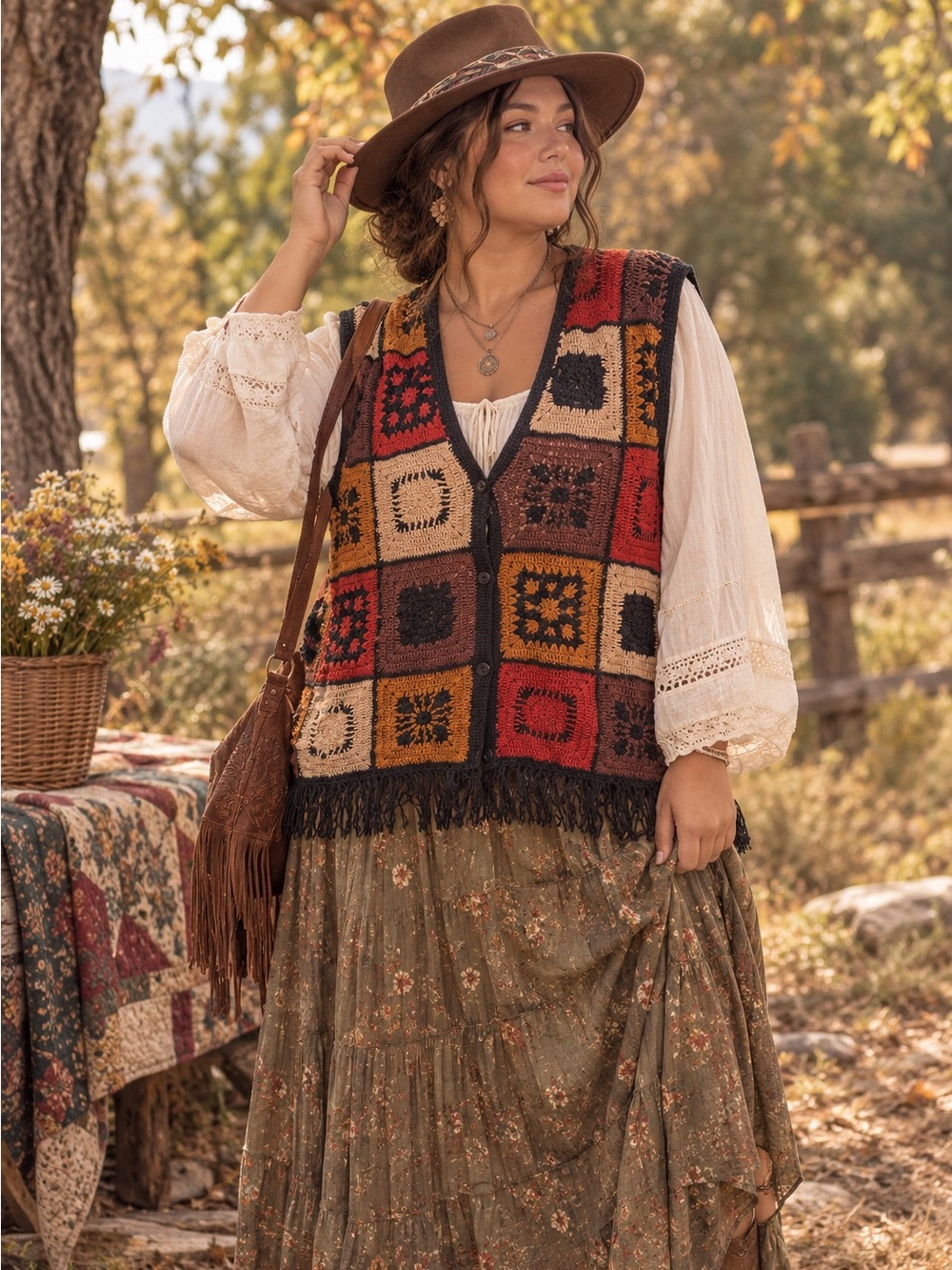 Rafaella Women's Patchwork Fringe Sweater Vest